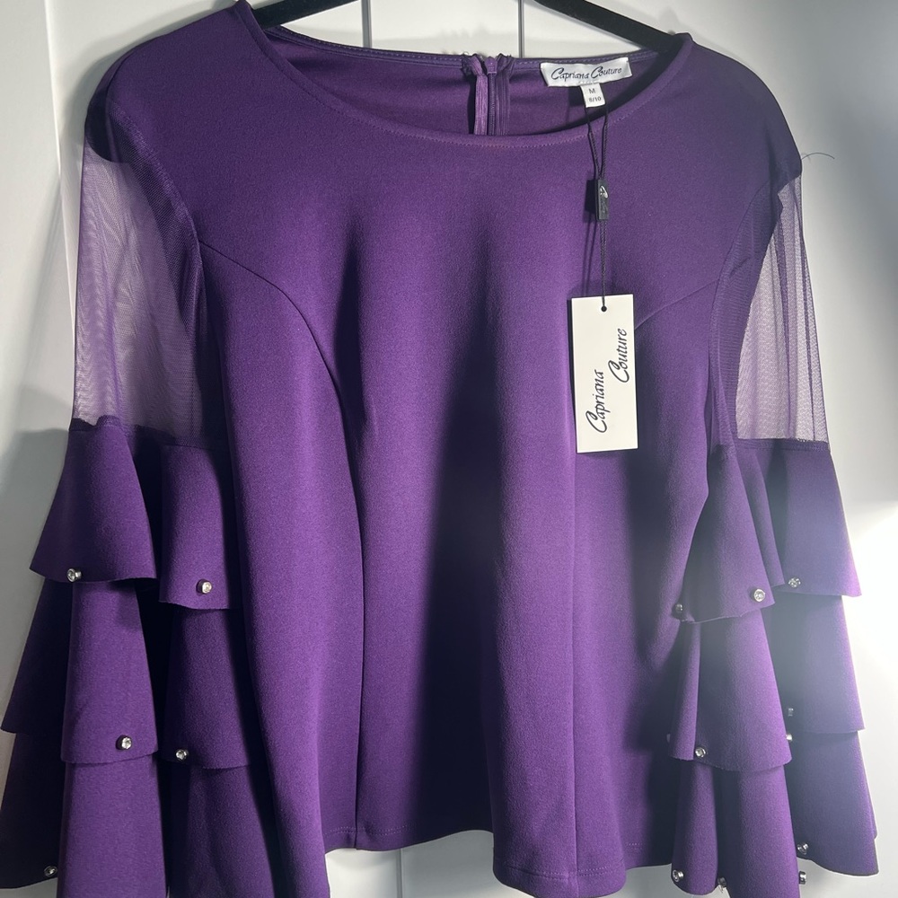 CAPRIANA COUTURE. Long sleeve purple blouse. Size medium (8/10)